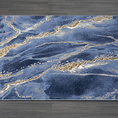 Tapete contemporáneo azul y dorado metálico 7'9" x 10'2" miniatura 6
