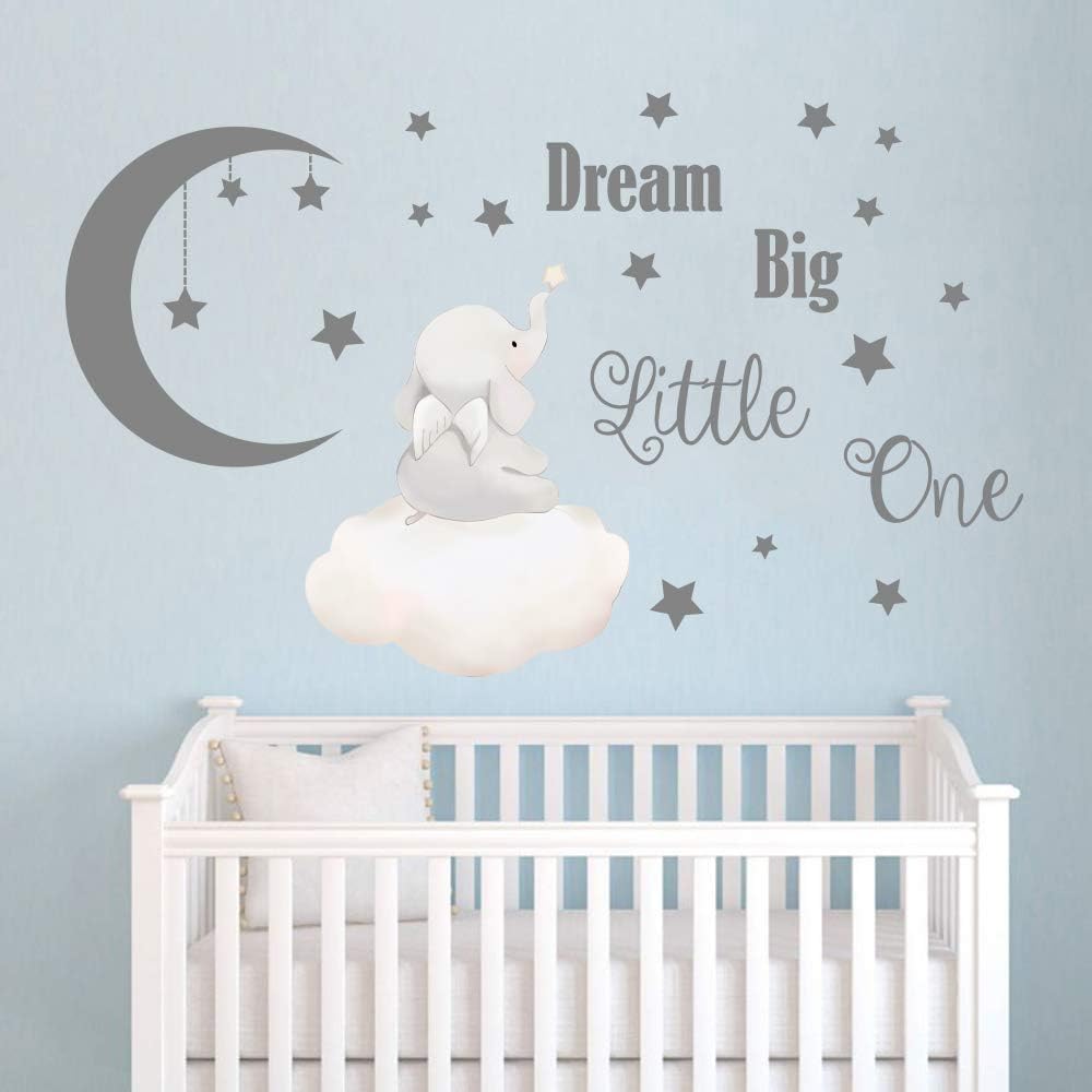 Runtoo Dream Big Little One Wall Stickers Elephant Inspirational Quotes Kids Wall Decals for Bedroom Playroom Nursery Decoration Wall Decor