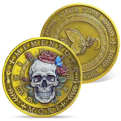 AtSKnSK Memento Mori Pièce de monnaie médaillon pratique stoïque pour randonnée (argent antique) AtSKnSK Memento Mori Pièce de monnaie médaillon pratique stoïque pour randonnée (argent antique)