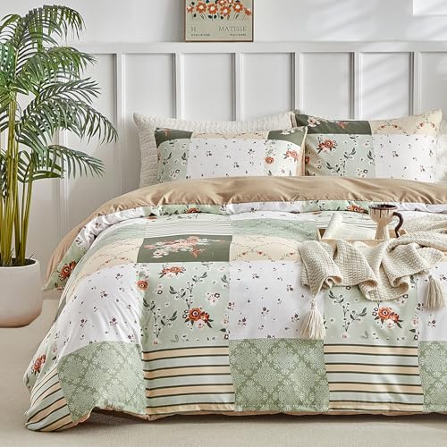 Tokokimo Bettwäsche 220x240 3teilig - Patchwork Blumenmuster Bohemi - Mikrofaser Bettbezug 220x240 für Doppelbetten mit 2 Kopfkissenbezüge mit...