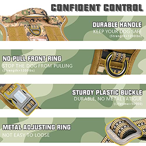 Auroth Tactical Dog Harness For Large Dogs No Pull Adjustable Reflective K9 Working Training Easy Control Pet Vest Military Service Harnesses Woodland Camo L #TOP2