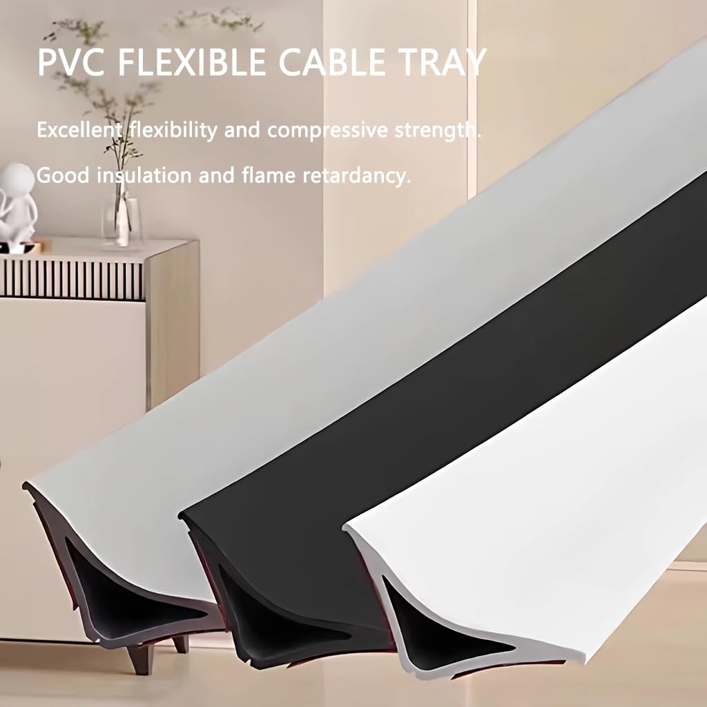 Versteckte Bodenkabelabdeckung, Selbstklebender Kabelkanal Aus Weichem PVC, Wandecken, Bodenecken, Kranzgesimse, Sockelleisten(Weiß,10m)