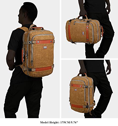 WITZMAN Travel Backpack for Men Carry On Canvas Backpack Duffel Bag Durable Rucksack (A560 Tan)
