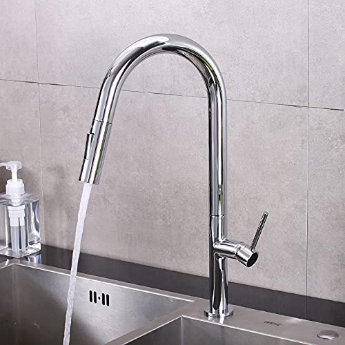 Robinet de cuisine rétractable tactile argenté monocommande pour évier - 6