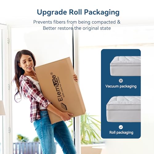 ELEMUSE King Cooling Mattress Topper, Extra Thick 1300gsm Mattress Pad for Back Pain Relief, Plush 500TC Cotton Pillow Top with Deep Pocket, Overfilled with Mixed Advansa Down Alternative Filling
