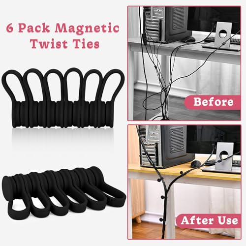 Cintas Magnéticas para Cables Viaky, 6 Unidades, de Silicona, Negro — Organizadores Reutilizables para Cables USB, Auriculares y Cargadores, para Hogar, Oficina, Cocina y Escuela miniatura 3