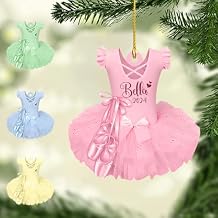 Personalized Ballet Dress Christmas Ornament 2025, Custom Name Ballerina Ornament with Ballet Shoes, Dance Recital Keepsake Gift for Girls, Dancer, Teacher, Pink Tutu Holiday Tree Decoration/5