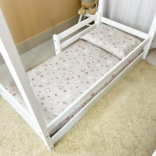 Lençol para Mini Cama com Elástico e Fronha Micropercal Poliéster 300 Fios – Infanto Bosque Encantad