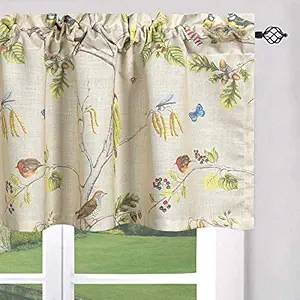 Leeva Leaves and Birds Print Curtains Valances for Windows Porch, Thermal Insulated Rod Pocket Green Spring Style Small Curtains and Drapes for Kids' Room, One Panel, 52x18