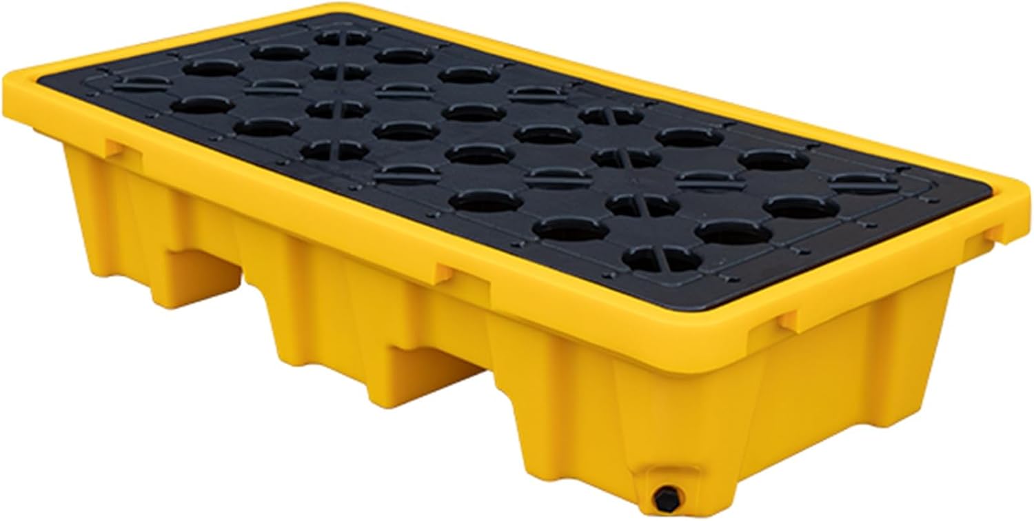 Oil Spill Containment Pallet Tray - Yellow/Black Polyethylene, Modular & Detachable Spill Platform for Garage, Factory, Leakproof Oil Storage Solution