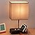 Fully Dimmable Table Lamp for Bedroom Dual USB Port - EVISTR Bedside Lamp for Nightstand Desk Lamps with Charging Station 2 Power Outlets, Grey Fabric Lampshade LED Bulb Included (Black/Grey)