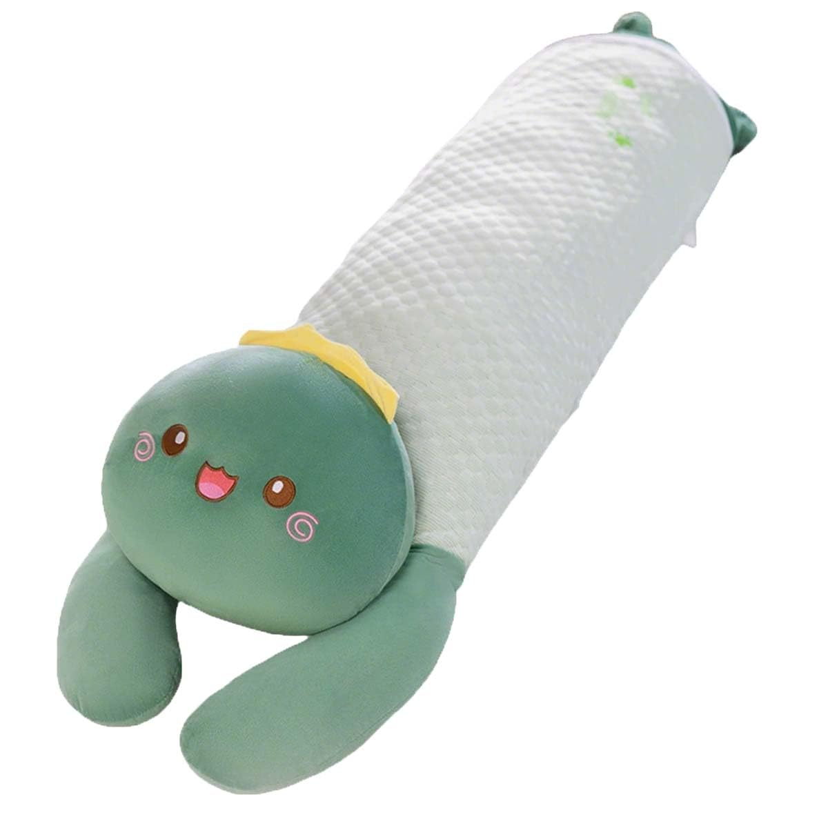 Eashaoo Long Plush Cute Body Pillows,Upgrade Ice Silk Cooling Cuddle Stuffed Animal Shaped Bed Support Body Pillow, Cute Sleeping Throw Cushion Soft Cotton Plushies (110cm/43.3",Green Dinosaur)