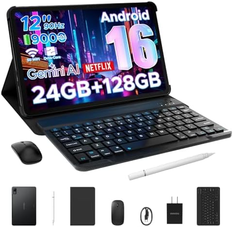 （17:00時点） 【Android 16 タブレット 12インチ初登場】 DOOGEE U12 セット版 android16 タブレット 12インチ Wi-Fモデル Gemini AI 8コア Unisoc T7255 24GB+128GB+2TB拡張 9000mAh 90Hz 2K大画面 Wi-Fi5+WideVine L1+Netflix +WPS+GPS+顔認証+BT5 .0+キーボード付き