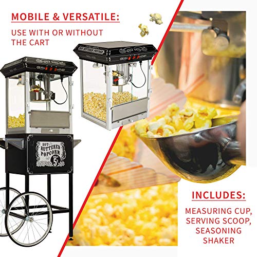 Image of Funtime FT860CB Antique Carnival-Style 8-Ounce Hot-Oil Popcorn Popper with Cart, Black