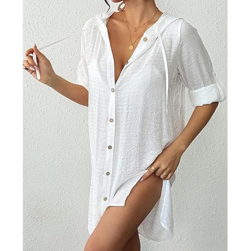 Vestido de playa para mujer transpirable con capucha y manga larga para protegerse del sol 2