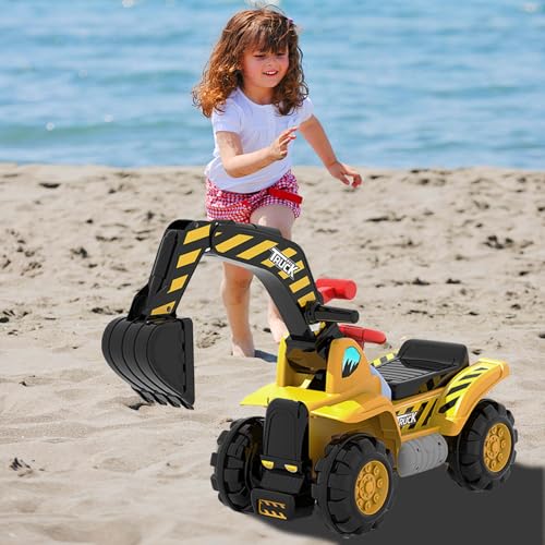 Rutschauto mit Staufach,Bagger zum draufsitzen,Sitzbagger mit beweglicher Schaufel,Aufsitzbagger mit Sound-Lenkrad,Rutschfahrzeug ab 1 Jahr (89 * 32 * 45cm)