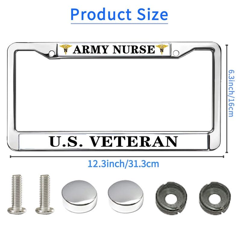 Image of Army Nurse Veteran License Plate Frame, Stainless Steel Metal Auto Tag Cover