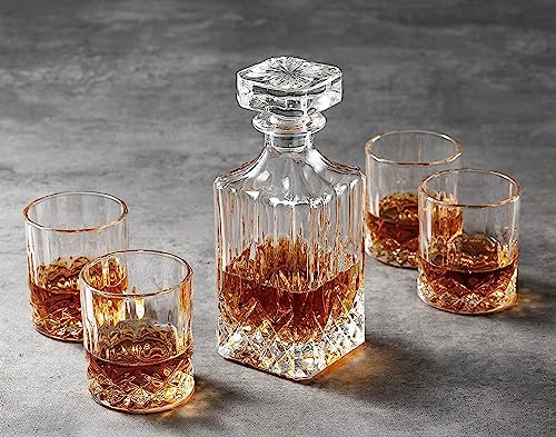Image of Elegant Whiskey Decanter Set with Glass 7 pc for Men & Women, 750 Ml Whiskey Crystal Liquor Drinking Decanter Gift for Alcohol Lover (MV-01)