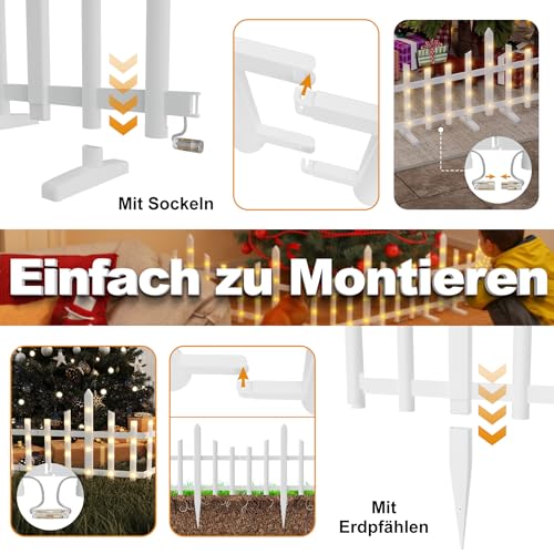 XMTECH LED Weihnachtsbaum Zaun 2,8 m, 8 Stück dekorativer Lattenzaun mit 8 Lichtmodi, warmweiße Beleuchtung, IP44 wasserdicht, flexibler Zaun für Haustiere, Garten, Wohnzimmer, Weihnachtsdekoration