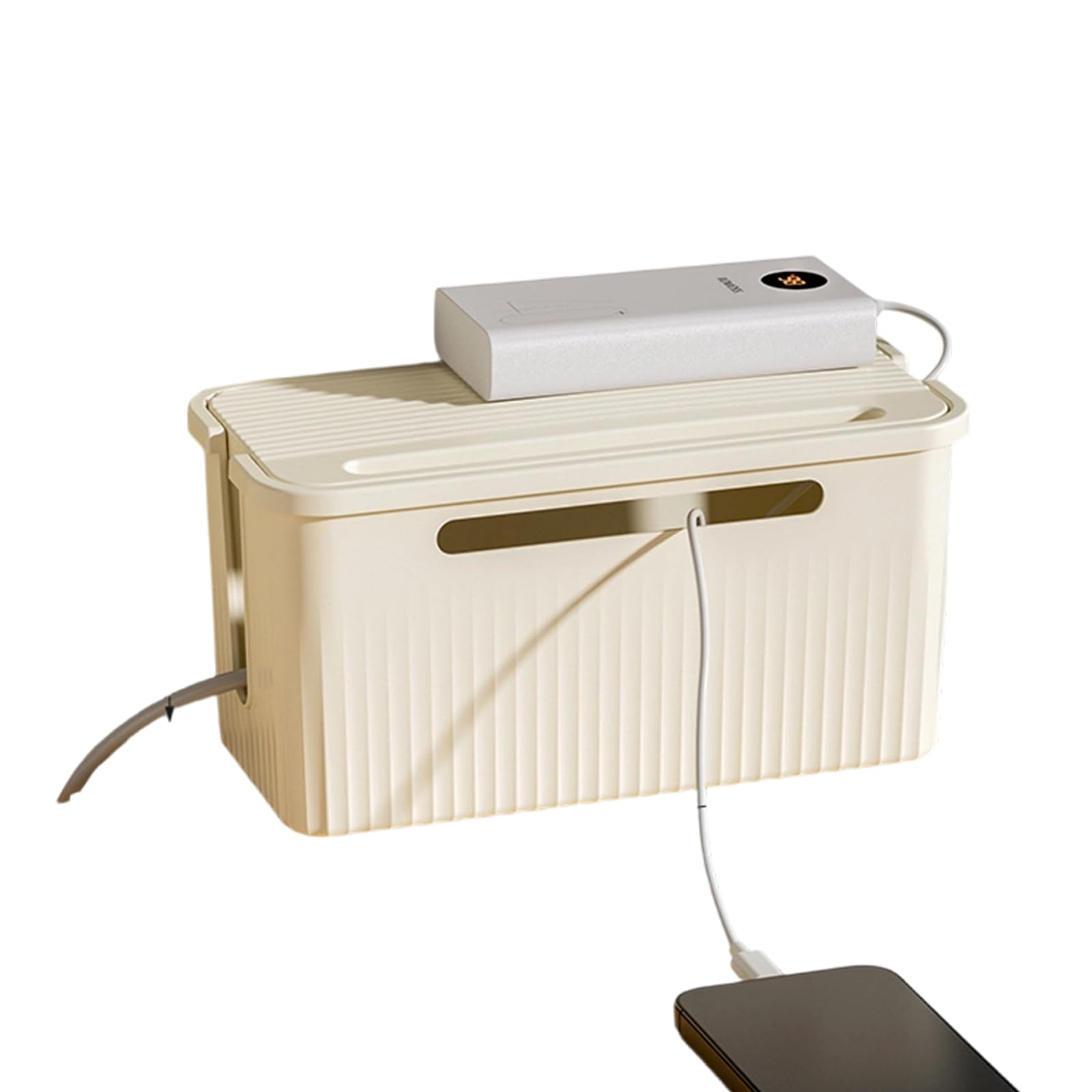 ZEPFJHE Stylish Cable Management Solution with Multiple Compartments for Efficient Storage of Power Strips and Cables Cable Storage with Lid