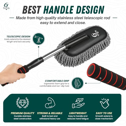 Image of Car Duster Microfiber Brush with Extendable Handle, Scratch-Free Lint-Free Paraffin Wax Coated Car Cleaner Brush for Interior & Exterior, Essential Car Cleaning Accessories for SUV, Windshield
