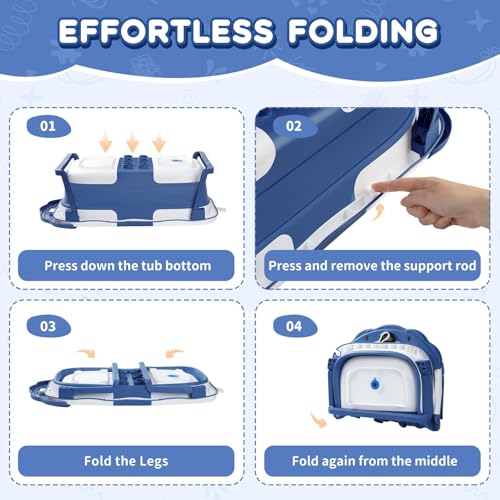 Image of Baby Bathtub Collapsible with Thermometer & Cushion, Portable Travel Tub