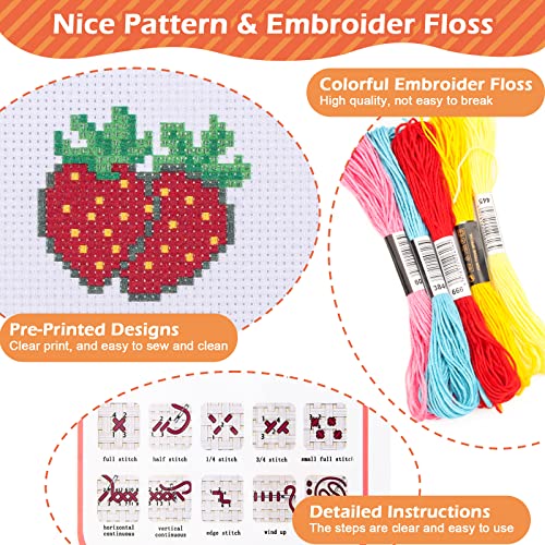 Image of Anglekai 6Pcs Cross Stitch Kits for Beginners, Needlepoint Kits for Beginners Embroidery Starter Set, 6 Embroider Hoops and Cloth / 6 Key Rings /Scissors /Instructions for Crossstitch Decor
