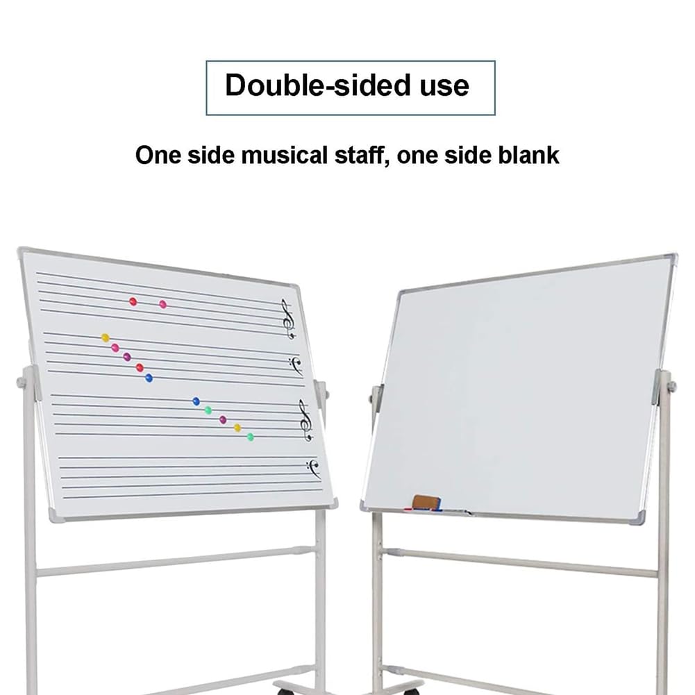 Lavagna bianca cancellabile a secco su entrambi i lati, altezza e angolo regolabili, supporto didattico musicale con fodera magnetica, include gomme, 90 x 120 cm per aula e lezioni
