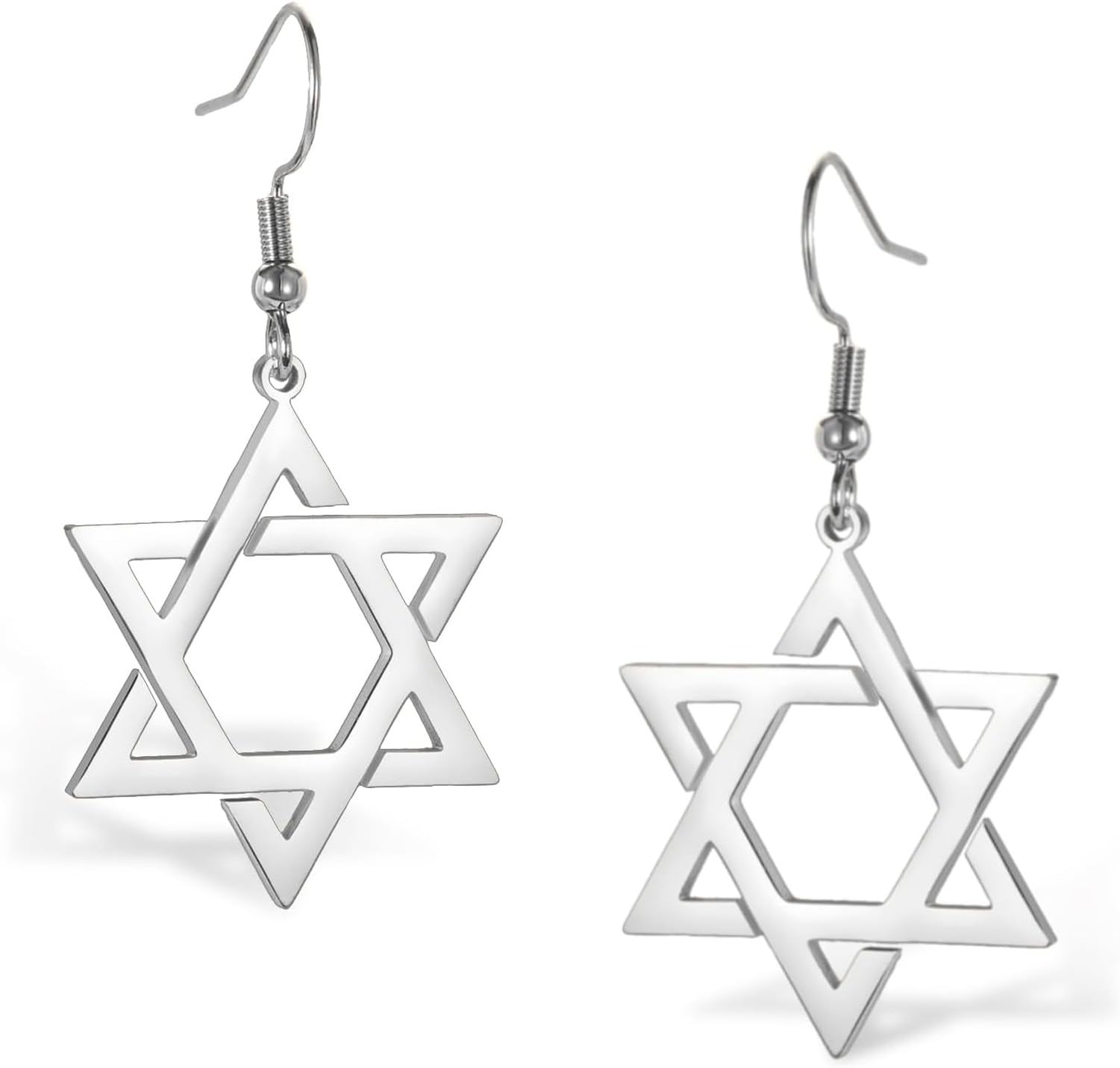 KGAIXN Gold Israeli Star Earrings Stainless Steel Six Pointed Dangle Star of David Drop Earrings Women Christian Jewish for Cross Hanukkah Religion Gift Idea, Star of david