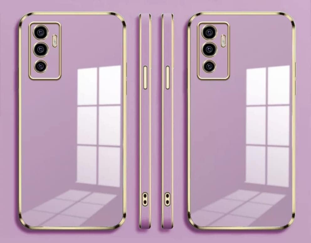 Image of for Vivo V23e 5G Plating Square Gold Frame Phone Case Luxury Soft Silicone Back Cover (for Vivo V23e 5G (Purple)