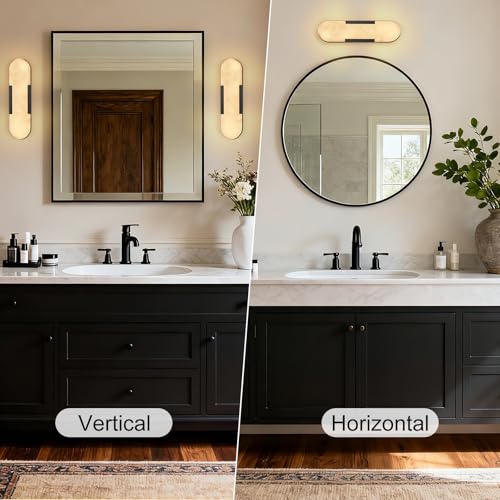 Image of Alabaster Wall Sconce, 13.8 inch Natural Marble Wall Sconce, Black Alabaster Sconces, Indoor Modern Bathroom Sconces Wall Lighting for Living Room, Bedroom, Hallway, Stairs
