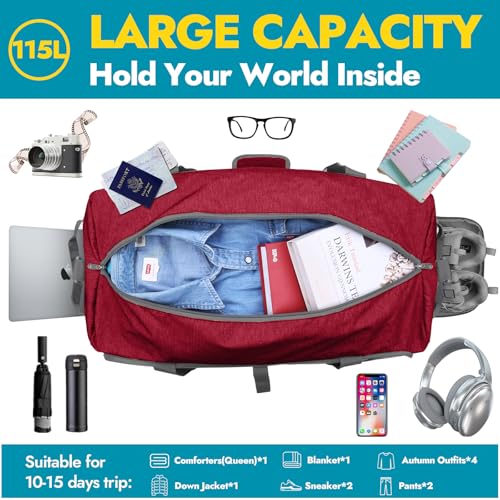 Image of Canway 115L Travel Duffel Bag, Foldable Weekender Bag with Shoes Compartment for Men Women Water-proof & Tear Resistant