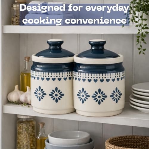 Image of Classyo Ceramic Storage Containers - 600 ml, Salt Container, Pickle Jar with lid, Ceramic Jars for Kitchen Storage for Achar and Namak (Gray Floral, Set of 2)