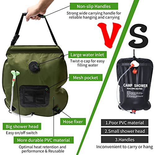 Lfsemini Solar Shower Bag, 1/2/4 Pack 5 Gallons/20L Camping Shower Bag, Portable Shower Bag With Removable Hose And On-Off Switchable Shower Head For Camping Beach (1 Pack, Olive Green) #TOP1