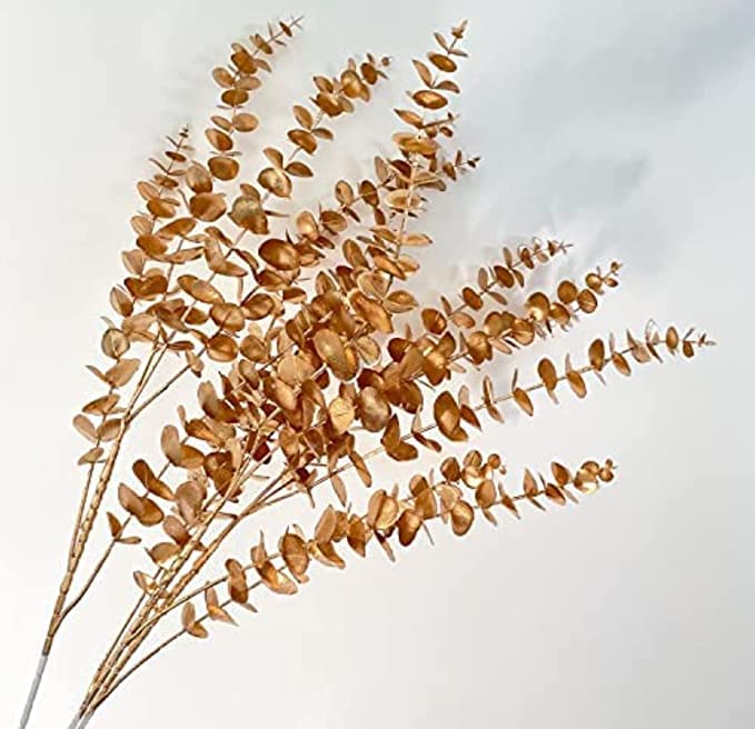 Image of Artificial Flower for Home Decoration Flower Bunch Long Size Stick Stem Eucalyptus Gingko Leaves Fake Plants Branches, Without Vase, 1 Piece, Golden