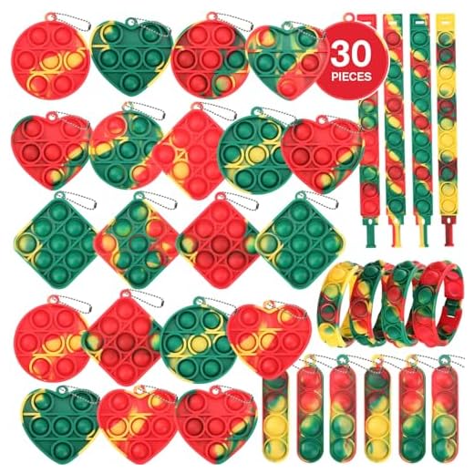 Christmas Party Favors, 30 Pcs Pop Fidget Toys Keychain Its for Kids Adults, Mini Push Bubble Pops Bulk Sensory Toys, Birthday Gifts Classroom Prizes for Boys Girls Goodie Bag Treasure Chest Box