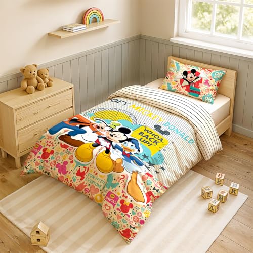 Image of Sassoon Disney Mickey Mouse (Backup) Digital Printed, Cotton Single Bedsheet, 300 TC, 1 Pillow Cover, Fade Resistant, Bedsheet for Kid's Bedroom, (1.50m X 2.35m)