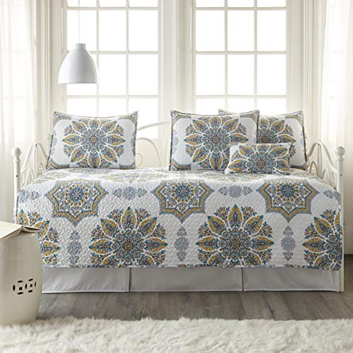 Image of Southshore Fine Living, Inc. Twin Daybed Cover Set, Twin Mattress Cover for Daybed Bedding Set, 3 Pillow Shams, Bedskirt, Throw Pillow - Day Bed Bedding Sets, Day Bed Quilt Covers, Infinity Aqua