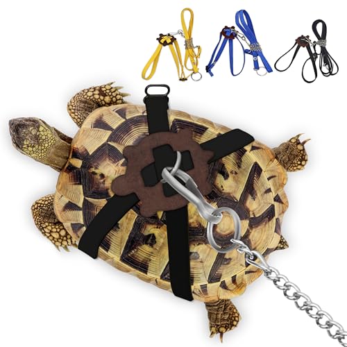 CQJ Pet Turtle Leather Harness Small and Harness Pet Leash Suitable for Tortoise Supplies Adjustable Control Leash (M,Black)