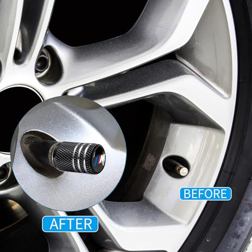 Image of Tire Valve Stem Cap Cover Compatible with BMW M Belt O-Ring Seal Corrosion Resistant tire Valve caps 4 Pack Black