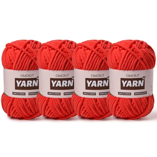 Image of 4 Packs Plush Chenille Chunky Crochet Yarn - Baby Yarn for Crocheting Soft - Velvet Yarns Knitting for Blankets Crafts - Fluffy Amigurumi Yarns 200g /262.5yds (4 Red)