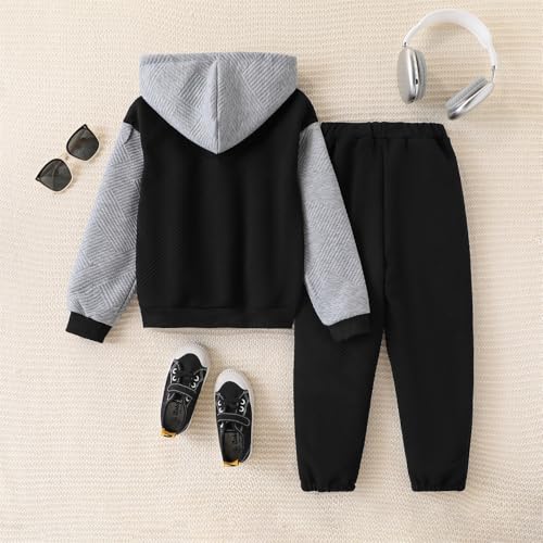 Image of OLMRJKD 5-12Y Boys Clothes 2 Piece Long Sleeve Quarter Zip Hoodie Sweatshirt and Sweatpants Fall Winter Sweatsuit