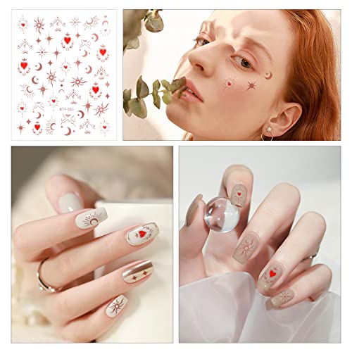 6 Sheets Nail Art Stickers Moon Sun Star Heart Nail Art Stickers Self-Adhesive 3D Bronzing Holographic Starlight Nail Art Decals For French Nails Design Accessories Girls Women Diy Nail Decorations Supplies #TOP2