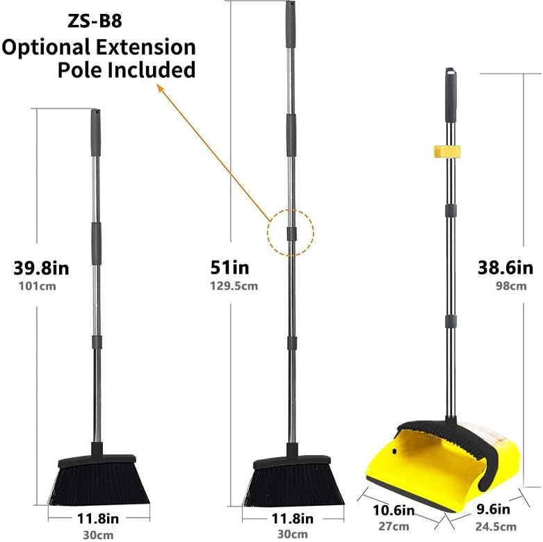 2 Pack is More economical，Brooms with Dustpan Combo Set，with 52 Long Handle, Dustpan Teeth with self-Cleaning Function, Indoor and Outdoor Sweeping, Perfect for Home Office (Large/Yellow /2-Pack)