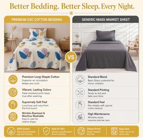 Image of BSB HOME 210 TC Cotton Feel Single Bedsheet with 1 Pillow Cover, Soft & Breathable Floral Printed Bed Sheet, Fade Resistant, Bedding for Home & Bedroom, 60 x 90 Inches (152 x 229 cm) (Alabaster)