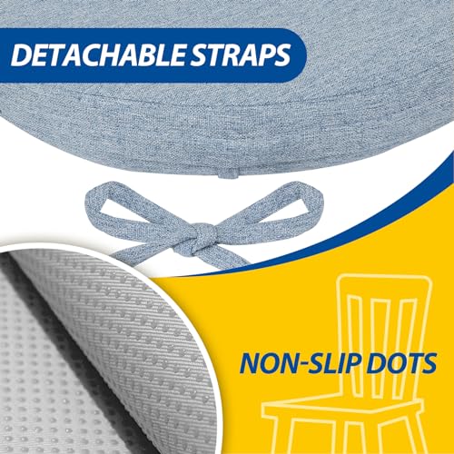 Image of AAAAAcessories D-Shaped Chair Cushions, 2 inch Thick Dining Chair Pads with Ties and Removable, Machine-Washable Cover, 17 inch x 16 inch, Set of 2, Light Blue