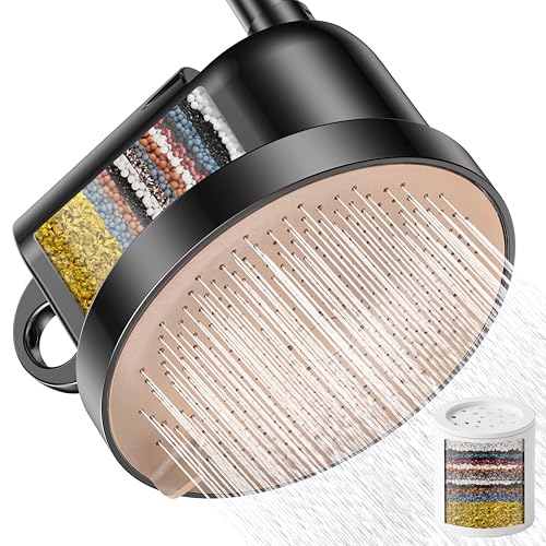 NSF Certified Filtered Shower Head - 5 Settings High Pressure Rain Shower Head with Filter for Hard Water Softener - Easy Install & Replace - Bathroom Showerhead to Remove Chlorine & Heavy Metals