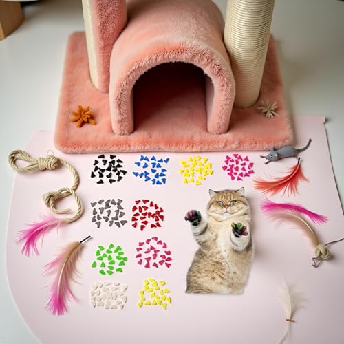 Image of 20Pcs Soft Reusable Plastic Colorful Cat Nail Caps Paw Claw Protector Cover with Glue - White M Useful and Deft Cat Claw Care