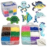 8,000pc Fuse Bead Super Kit w/ Sea Animal Pegboards and Templates - 12 colors, 6 Peg Boards, Tweezers, Ironing Paper, Case - Works with Perler Beads