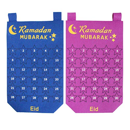 Amosfun 2 Pcs Ramadan Calendrier Compte à Rebours Calendrier de L'avent Compte à Rebours Calendrier Décoration Murale pour La Décoration de Bureau à Domicile (Violet Bleu) Cover
